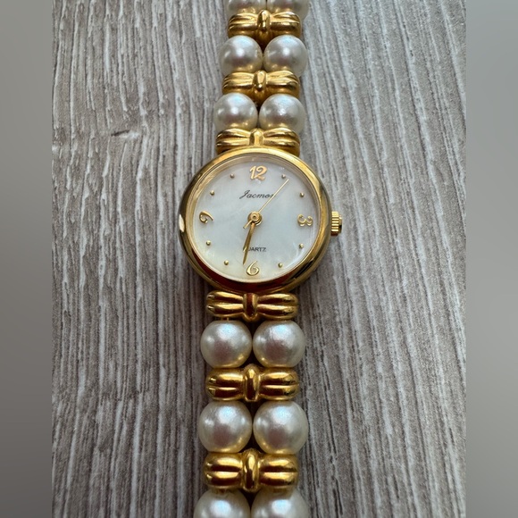 Brighton Jewelry - Vintage Gold and Pearl Jacmor Watch Chic Elegant Classy Costume Old Money